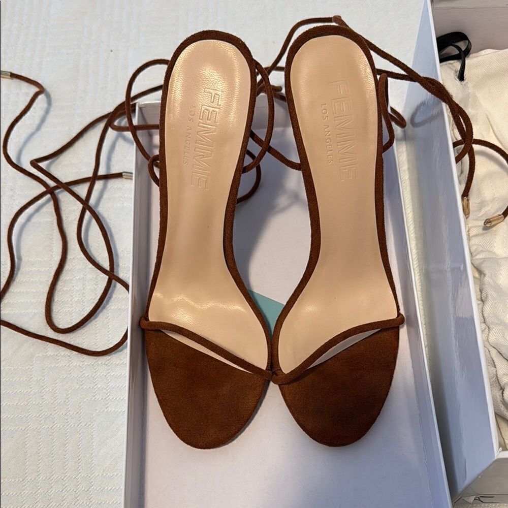 Femme LA Barely There Lace Up Heel Choco - Picture 3 of 4